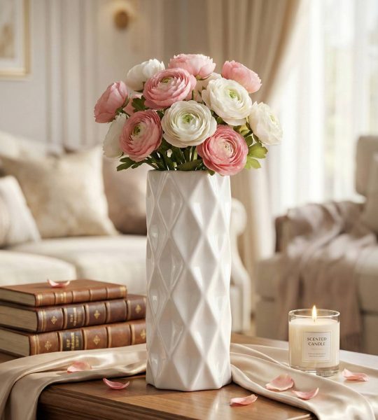 Порцелянова ваза для квітів в білому кольорі об'ємні ромби