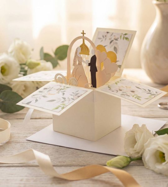 Весільна листівка у коробочці 3d церква, арка з молодятами