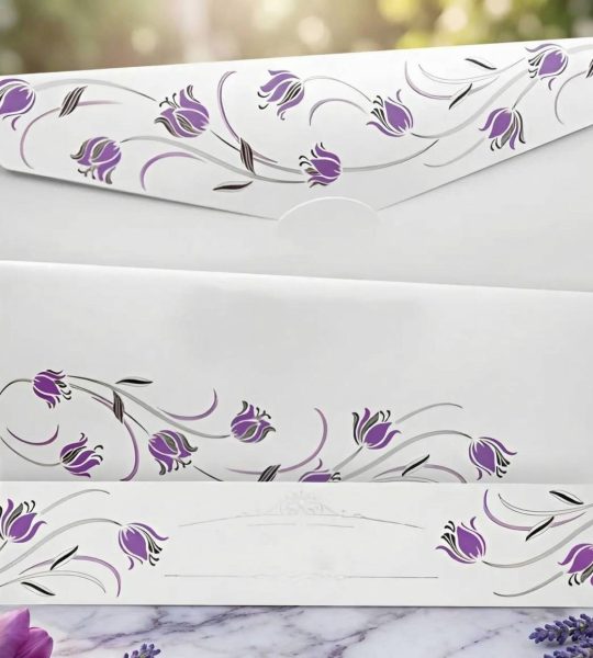 Жіночий конверт для грошей листівка фіолетові тюльпани