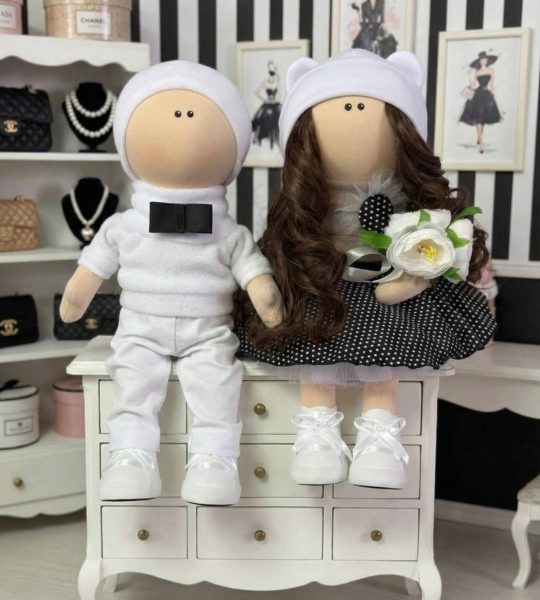 Текстильна весільна пара ляльки тільда молодята