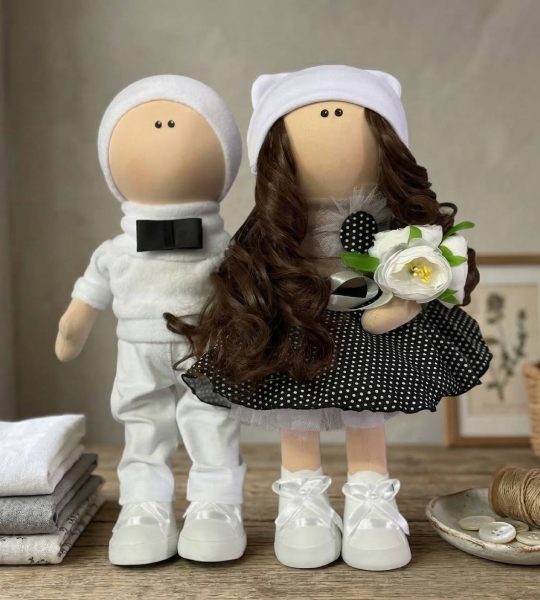 Текстильна весільна пара ляльки тільда молодята сувеніри