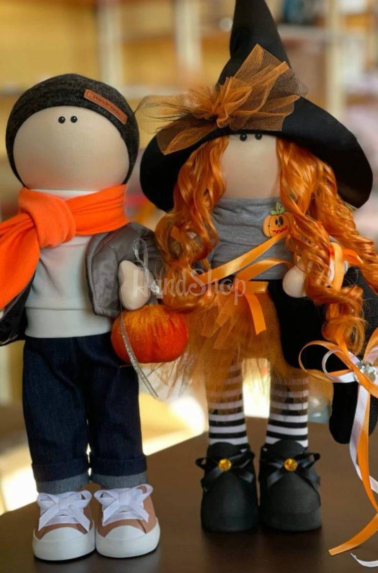 Сувенірна пара великих осінніх текстильних ляльок в стилі Halloween — фото 3