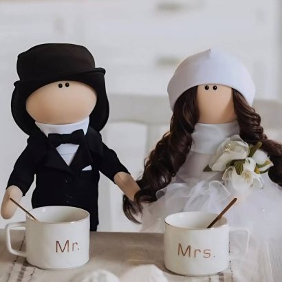 Сувенірні ляльки тільди весільна пара текстильні, 2 шт