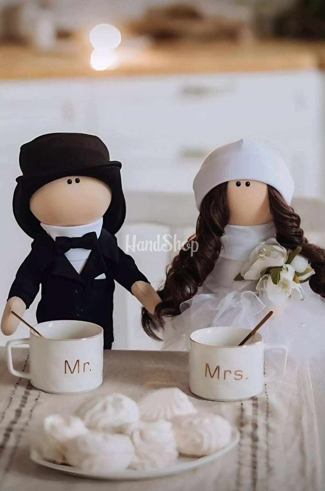 Сувенірні ляльки тільди весільна пара текстильні, 2 шт Сувенірні ляльки тільди весільна пара текстильні, 2 шт