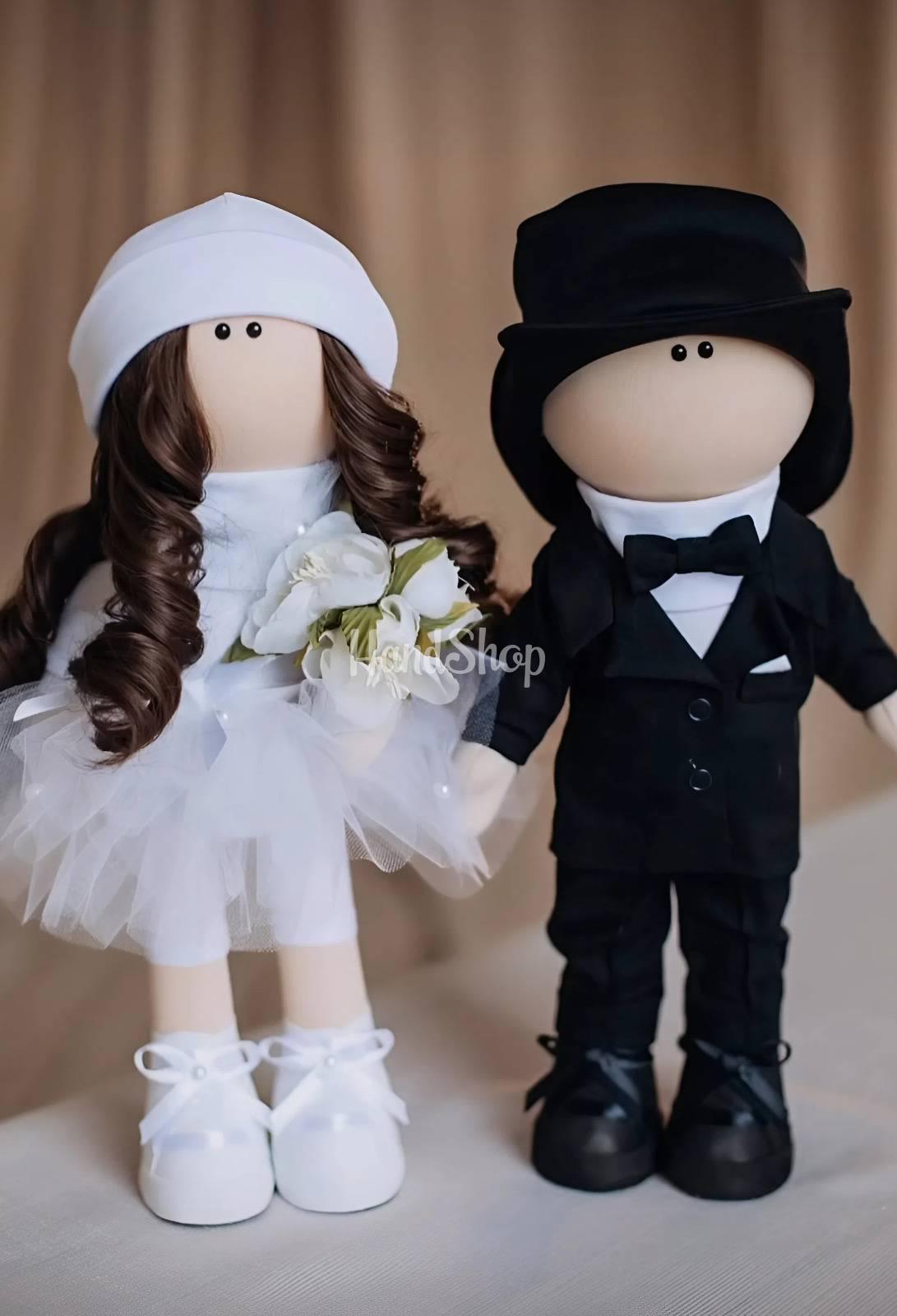 Сувенірні ляльки тільди весільна пара текстильні, 2 шт Сувенірні ляльки тільди весільна пара текстильні, 2 шт