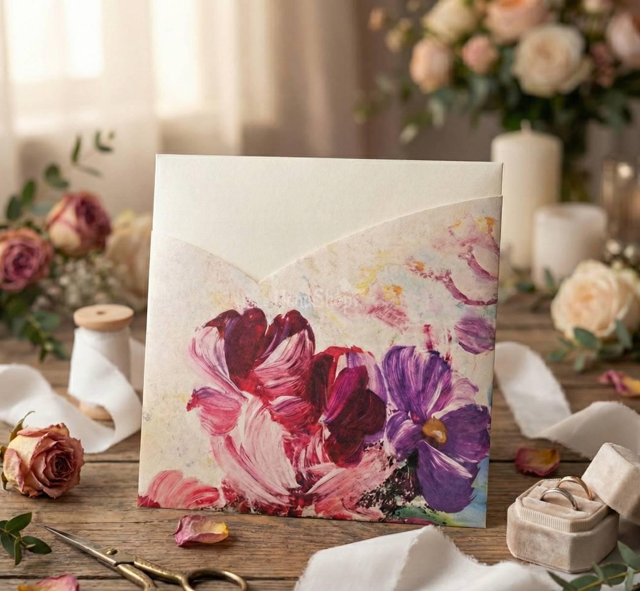 Жіночий конверт для грошей листівка фіолетово рожеві квіти Жіночий конверт для грошей листівка фіолетово рожеві квіти