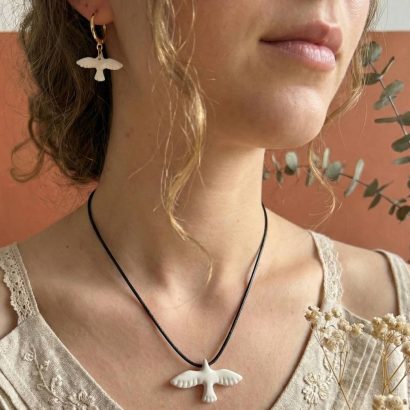 Набір прикрас пташки голубки сережки та кулон глина