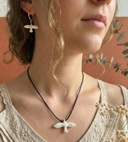 Набір прикрас пташки голубки сережки та кулон глина