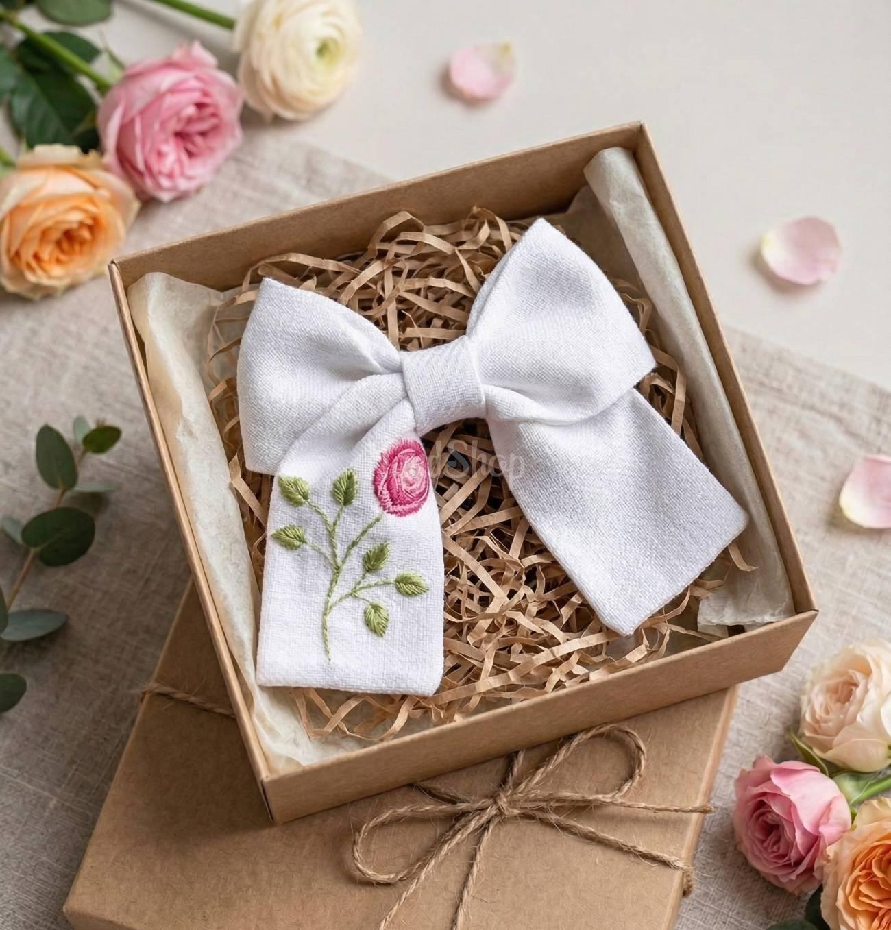 Дитячий бант для волосся вишивка рожева квітка троянда Дитячий бант для волосся вишивка рожева квітка троянда