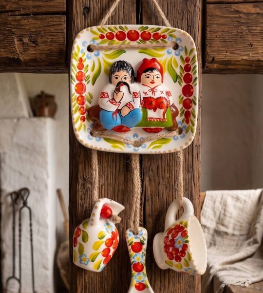 Авторська біла керамічна підвіска з петриківським розписом пара