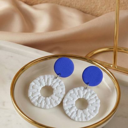 Жіночі геометричні круглі білі сережки полімерна глина