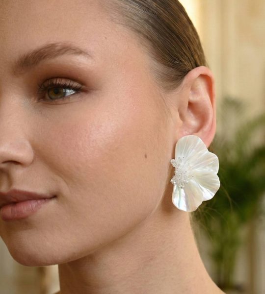 Великі сережки квітка половинки перламутр глина