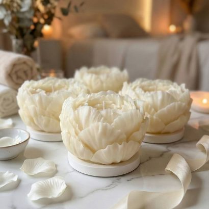 Свічка квітка біла троянда на підставці бджолиний віск