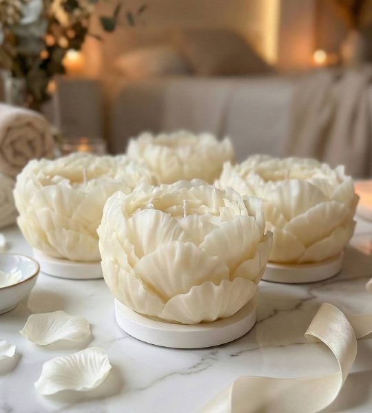 Свічка квітка біла троянда на підставці бджолиний віск