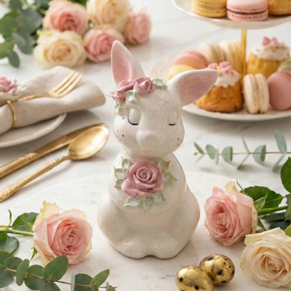Декоративний порцеляновий зайчик з квітами сувенір
