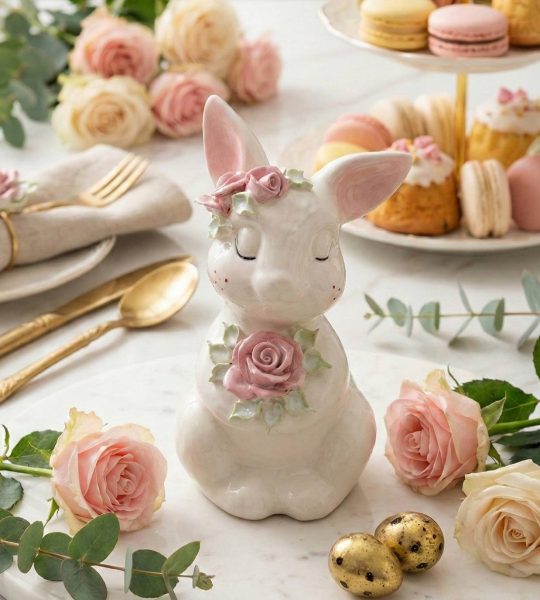 Декоративний порцеляновий зайчик з квітами сувенір