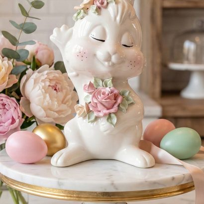 Декоративний великий білий порцеляновий зайчик сувенір