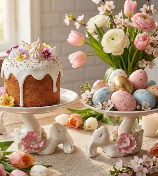 Декоративна біла підставка з порцеляни зайчик Великдень