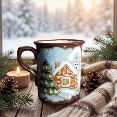 Чашка новорічна зима 2025 ручний розпис, кераміка 300 мл