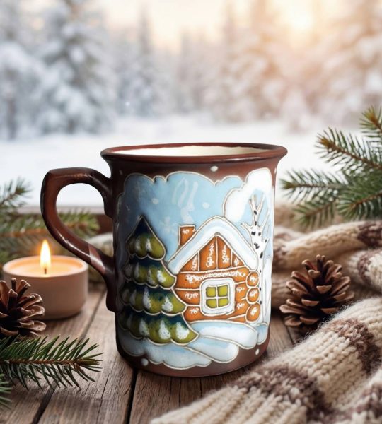 Чашка новорічна зима 2025 ручний розпис, кераміка 300 мл