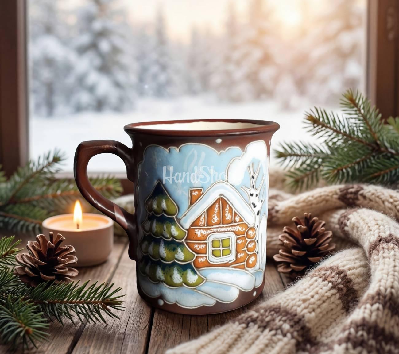 Чашка новорічна зима 2025 ручний розпис, кераміка 300 мл Чашка новорічна зима 2025 ручний розпис, кераміка 300 мл