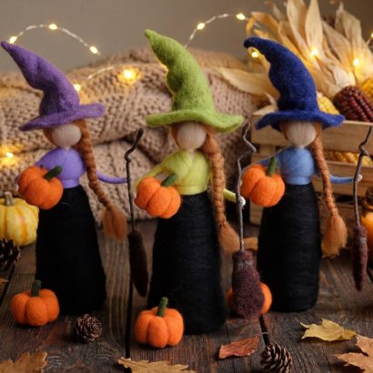 Сувенір лялька відьмочка з шерсті на Halloween (на вибір!)