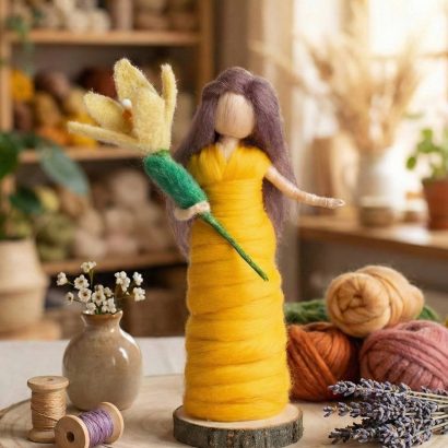 Авторська сувенірна лялька веснянка зі квіткою нарцис
