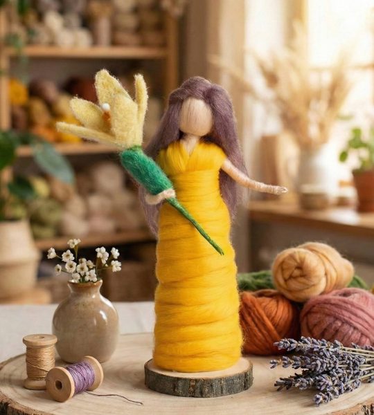 Авторська сувенірна лялька веснянка зі квіткою нарцис