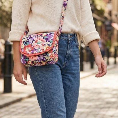 Жіноча сумочка з тканини на магнітній кнопці квіти