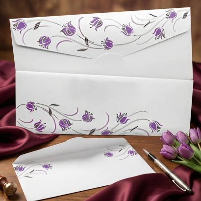 Жіночий конверт для грошей листівка фіолетові тюльпани