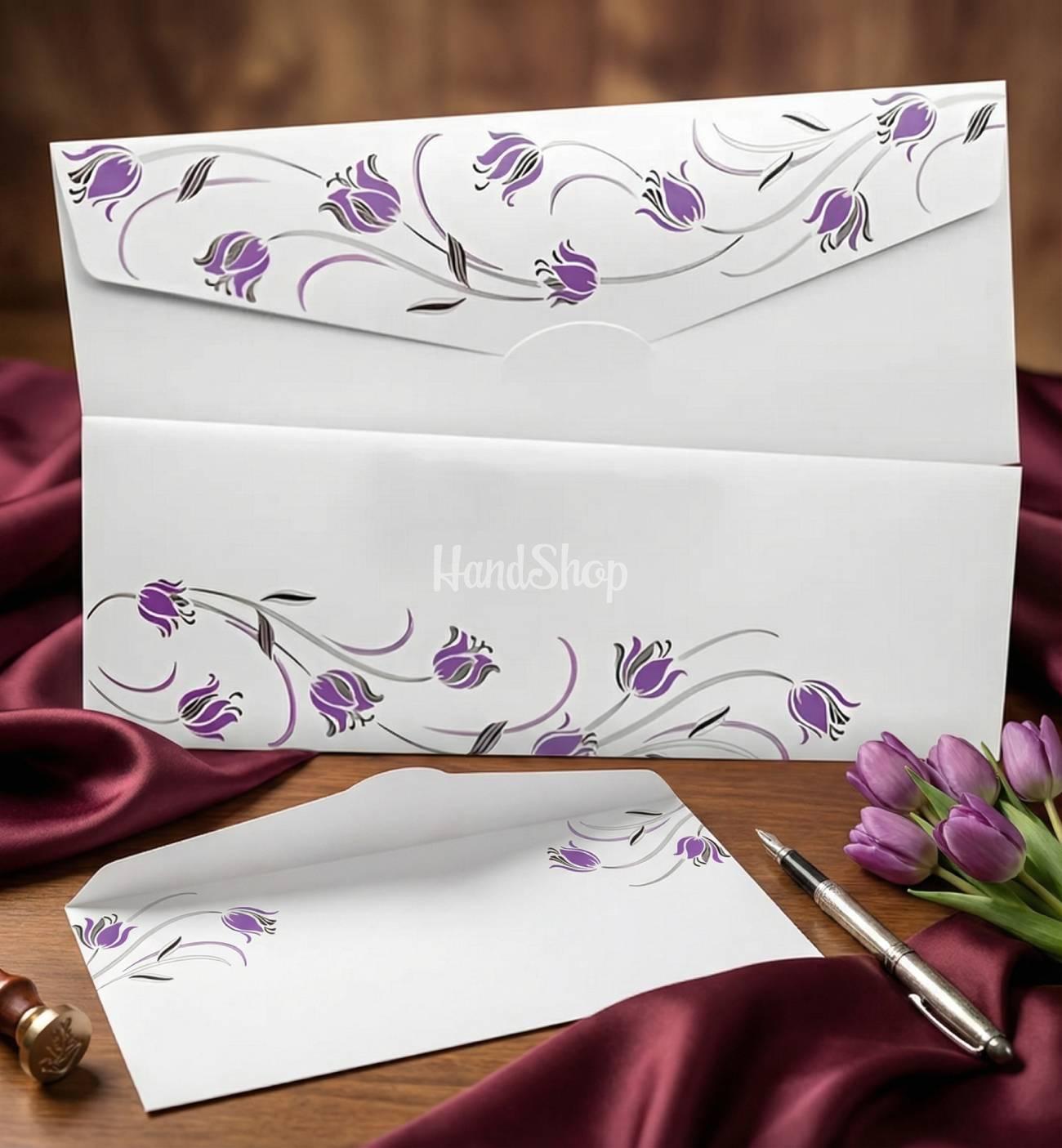 Жіночий конверт для грошей листівка фіолетові тюльпани Жіночий конверт для грошей листівка фіолетові тюльпани