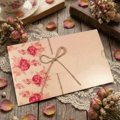 Жіноча листівка конверт для грошей рожеві квіти піони