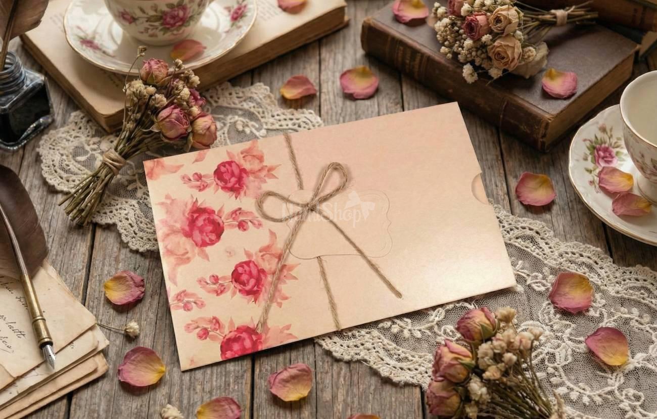 Жіноча листівка конверт для грошей рожеві квіти піони Жіноча листівка конверт для грошей рожеві квіти піони