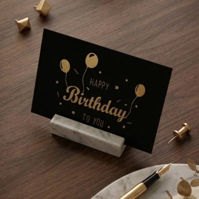 Стильна маленька листівка конверт з золотим тисненням birthday