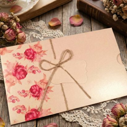 Жіноча листівка конверт для грошей рожеві квіти піони