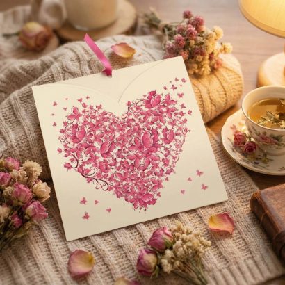 Стильна романтична сувенірна листівка рожеве серце бежевий