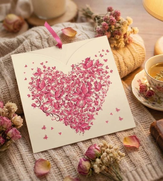 Стильна романтична сувенірна листівка рожеве серце бежевий