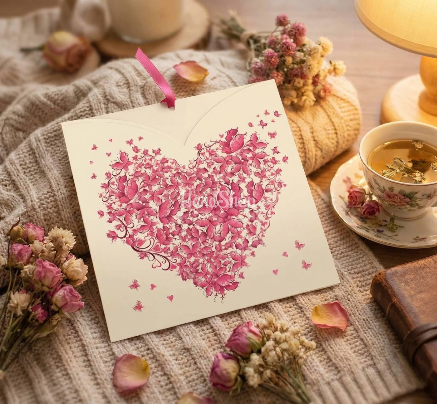 Стильна романтична сувенірна листівка рожеве серце бежевий Стильна романтична сувенірна листівка рожеве серце бежевий