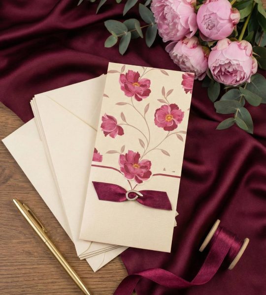 Жіноча листівка конверт для грошей бордові квіти піони