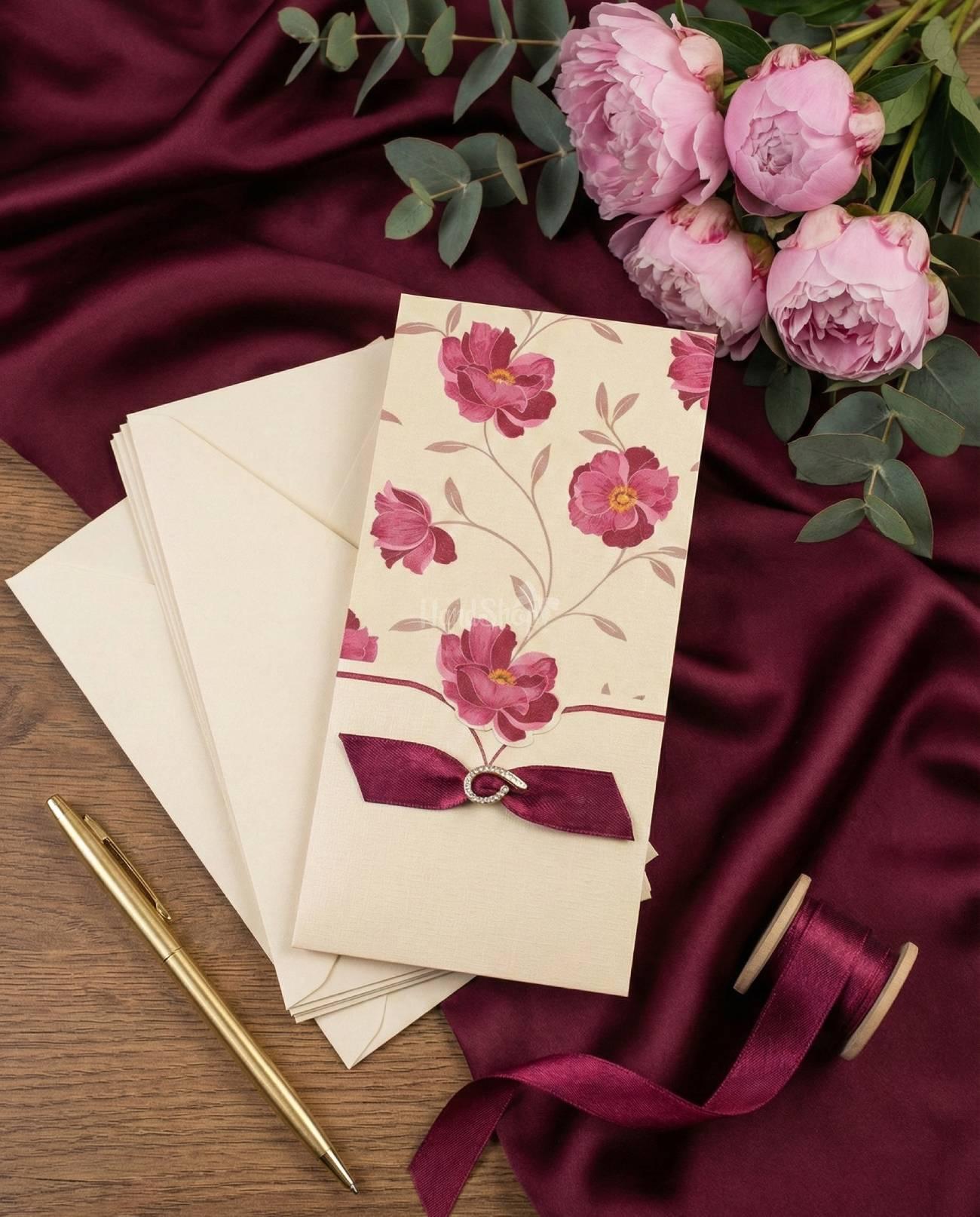 Жіноча листівка конверт для грошей бордові квіти піони Жіноча листівка конверт для грошей бордові квіти піони