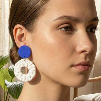 Жіночі геометричні круглі білі сережки полімерна глина