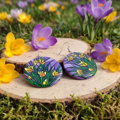 Круглі сережки квіти жовті крокуси ручного розпису