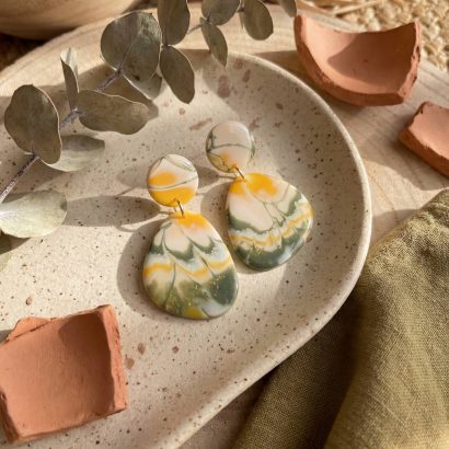 Жіночі сережки з полімерної глини овальні літній бриз