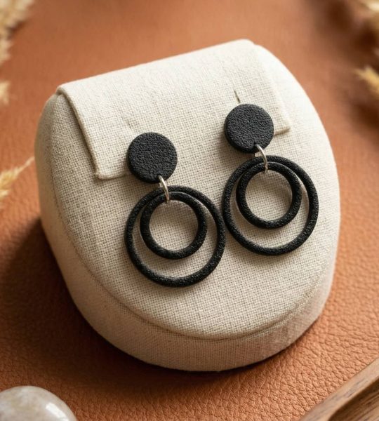 Жіночі чорні круглі сережки з полімерної глини