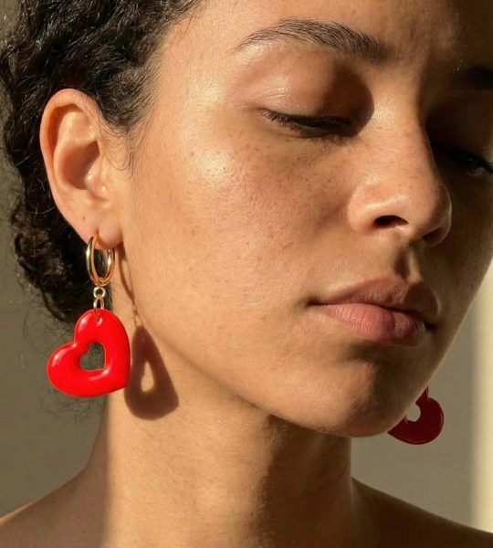 Авторські сережки червоні сердечка полімерна глина