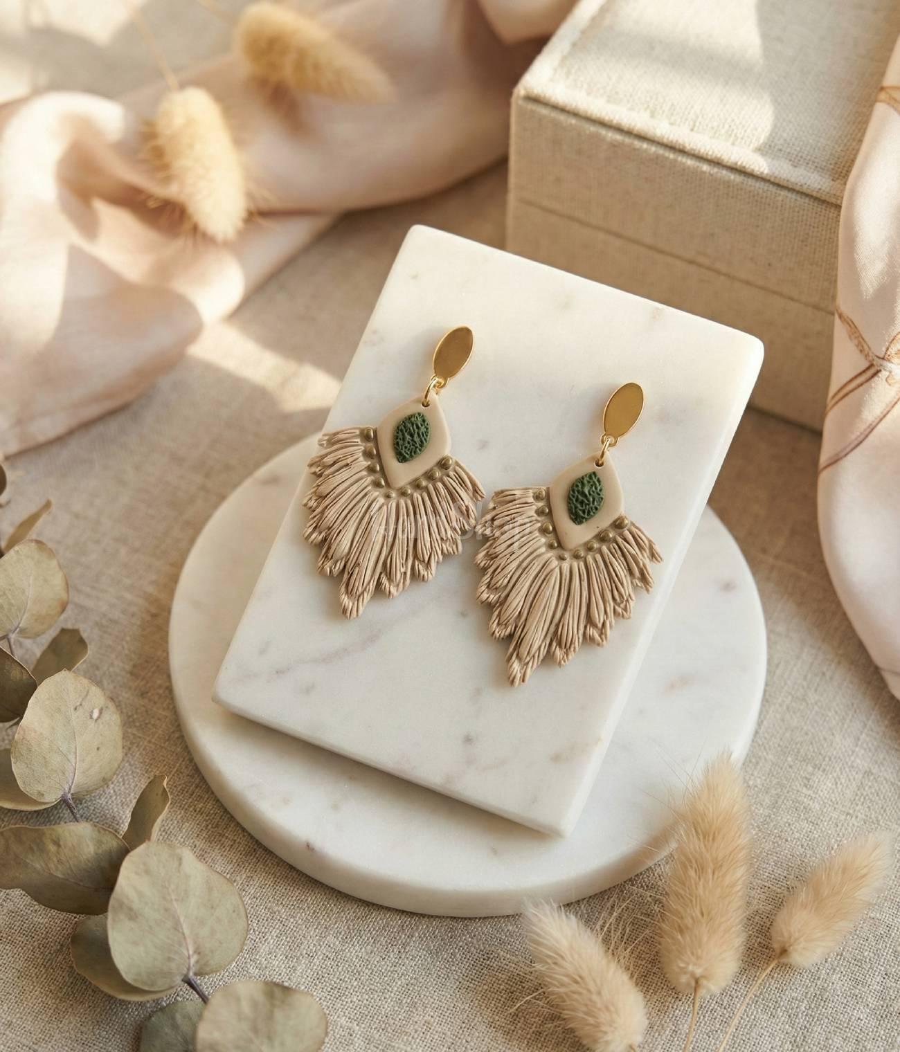 Жіночі сережки з полімерної глини в стилі бохо Жіночі сережки з полімерної глини в стилі бохо