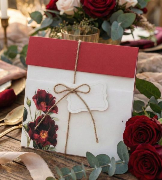 Жіноча листівка конверт для грошей квіти бордові троянди