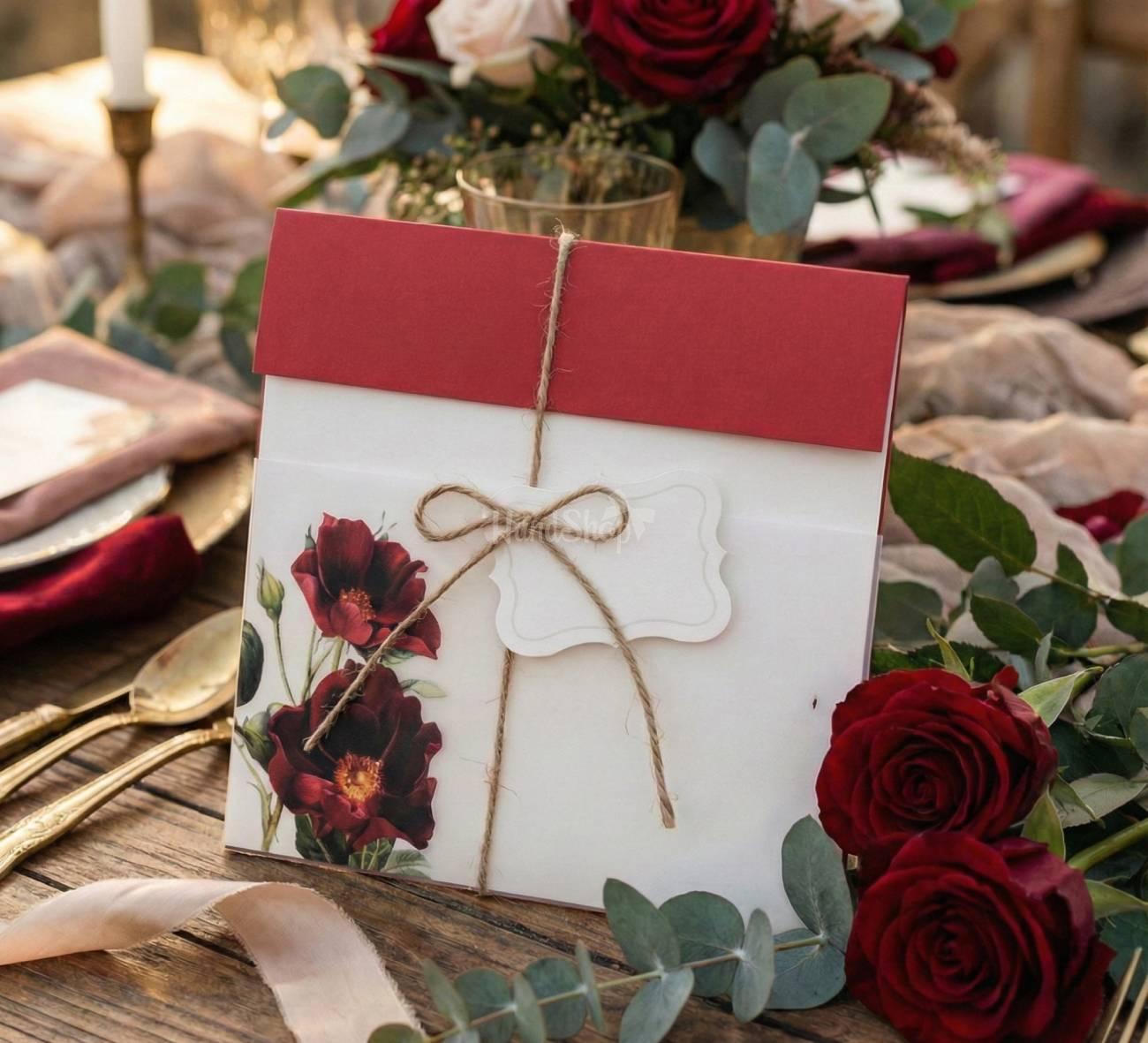 Жіноча листівка конверт для грошей квіти бордові троянди Жіноча листівка конверт для грошей квіти бордові троянди