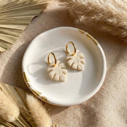 Жіночі літні сережки полімерна глина листочки монстери