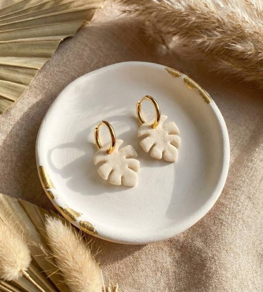 Жіночі літні сережки полімерна глина листочки монстери